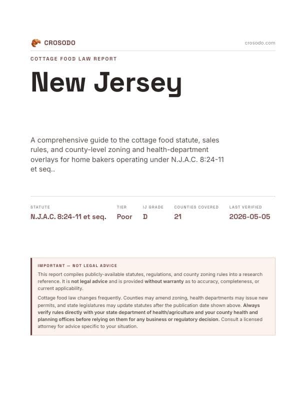 Cover of New Jersey cottage food law PDF report