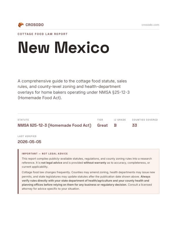 Cover of New Mexico cottage food law PDF report