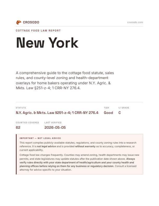 Cover of New York cottage food law PDF report