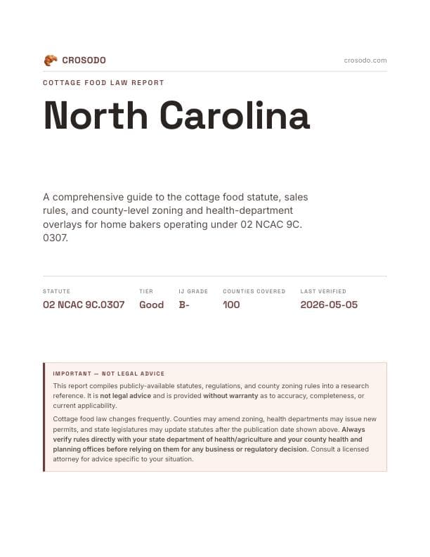 Cover of North Carolina cottage food law PDF report
