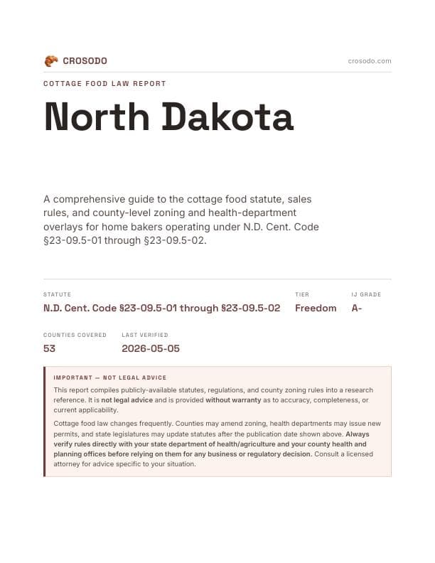 Cover of North Dakota cottage food law PDF report