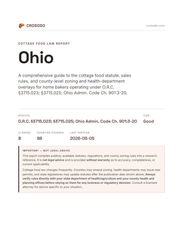 Cover of Ohio cottage food law PDF report