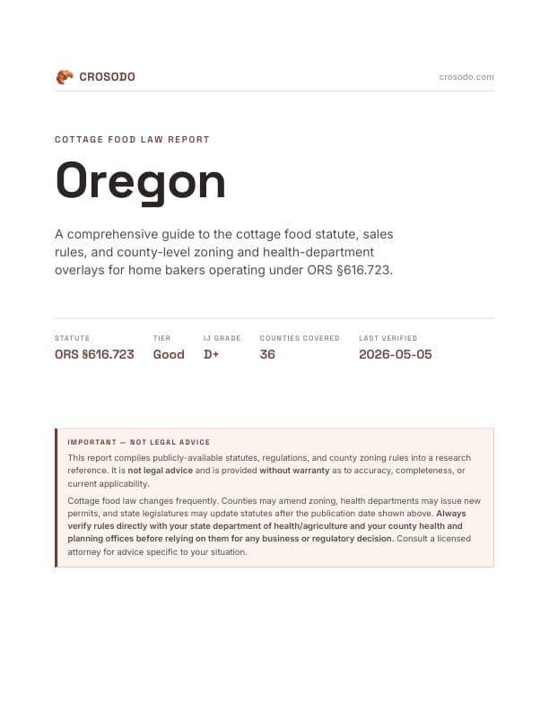 Cover of Oregon cottage food law PDF report
