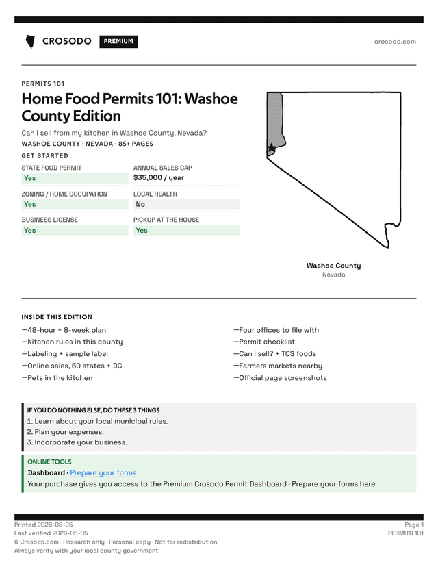Washoe County Cottage Food Permit: NV Health Registration (2026) · Crosodo