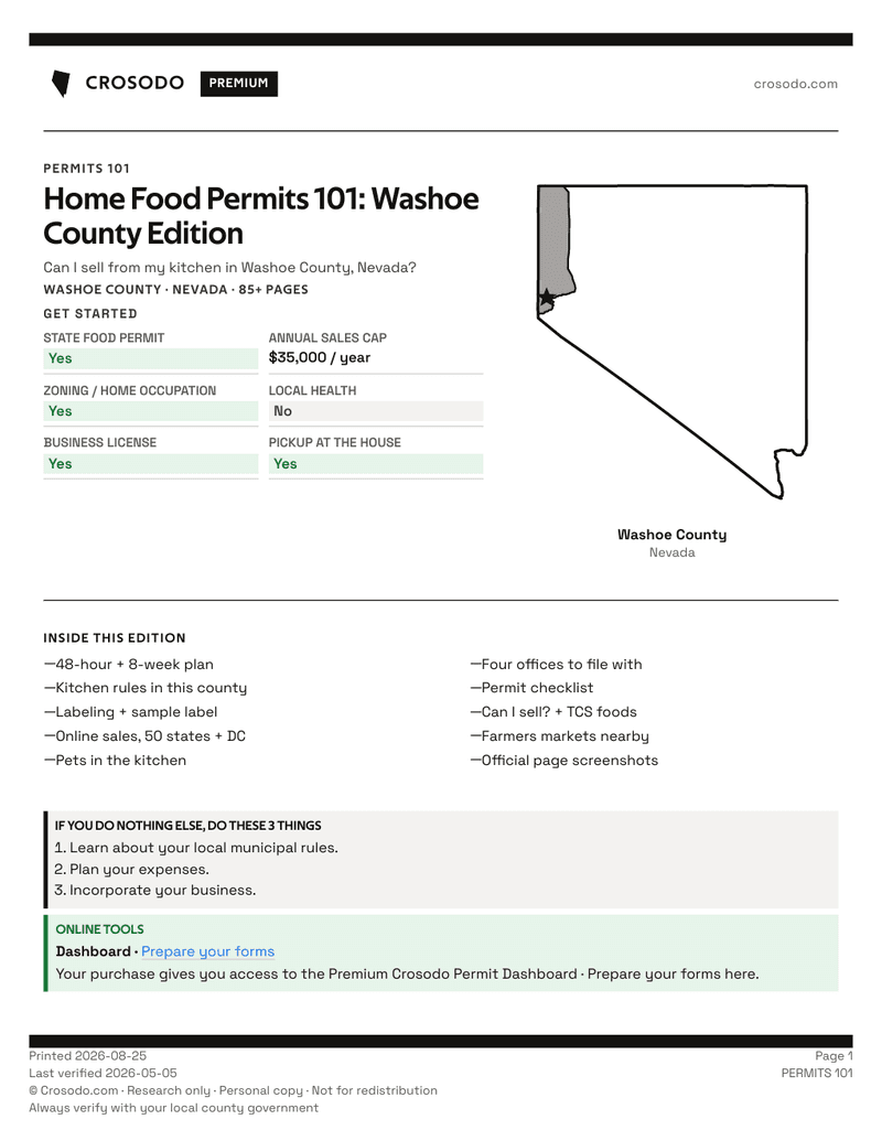 Washoe County Cottage Food Permit: NV Health Registration (2026) · Crosodo