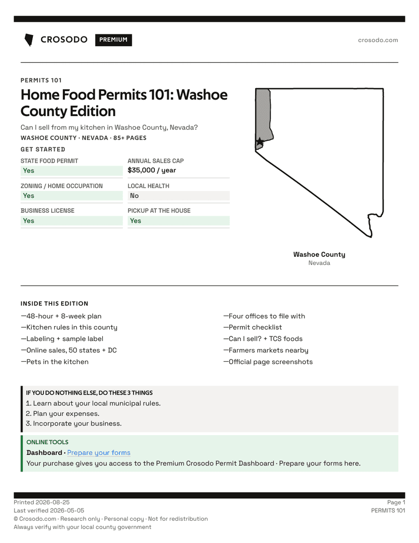 Washoe County Cottage Food Permit: NV Health Registration (2026) · Crosodo
