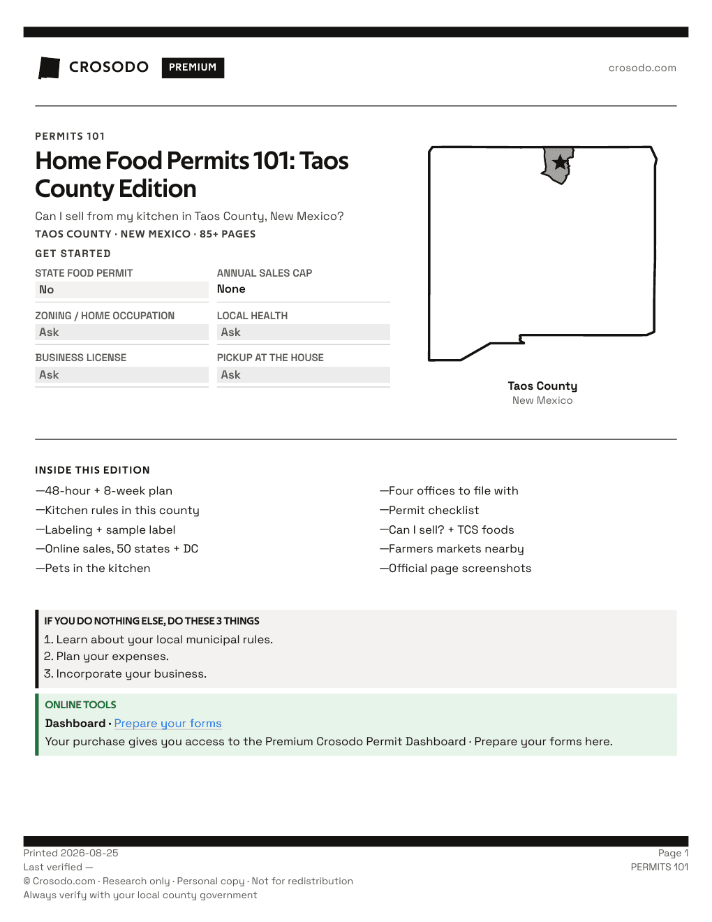 Permit Guide 101 cover for Taos County