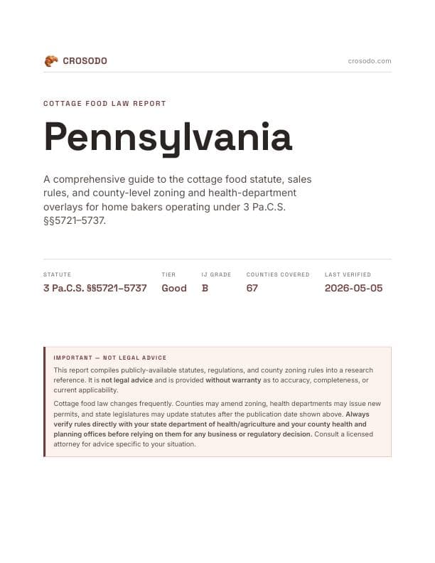 Cover of Pennsylvania cottage food law PDF report