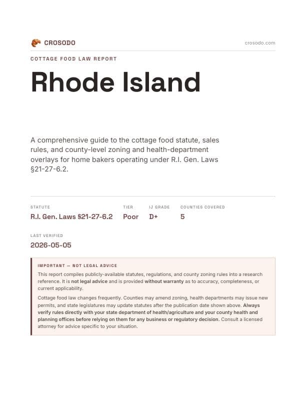 Cover of Rhode Island cottage food report