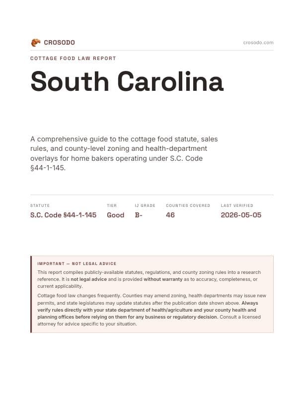 Cover of South Carolina cottage food law PDF report