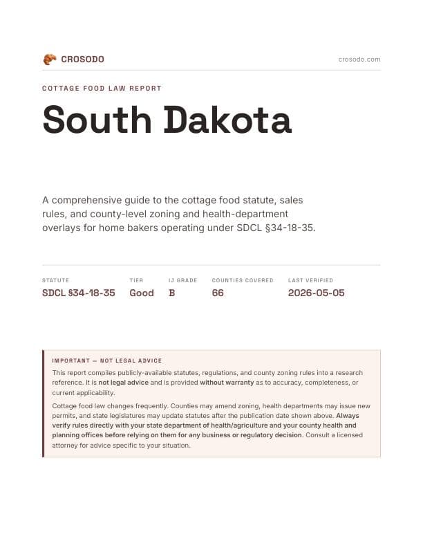 Cover of South Dakota cottage food law PDF report