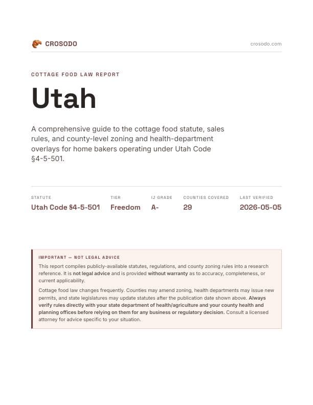Cover of Utah cottage food law PDF report
