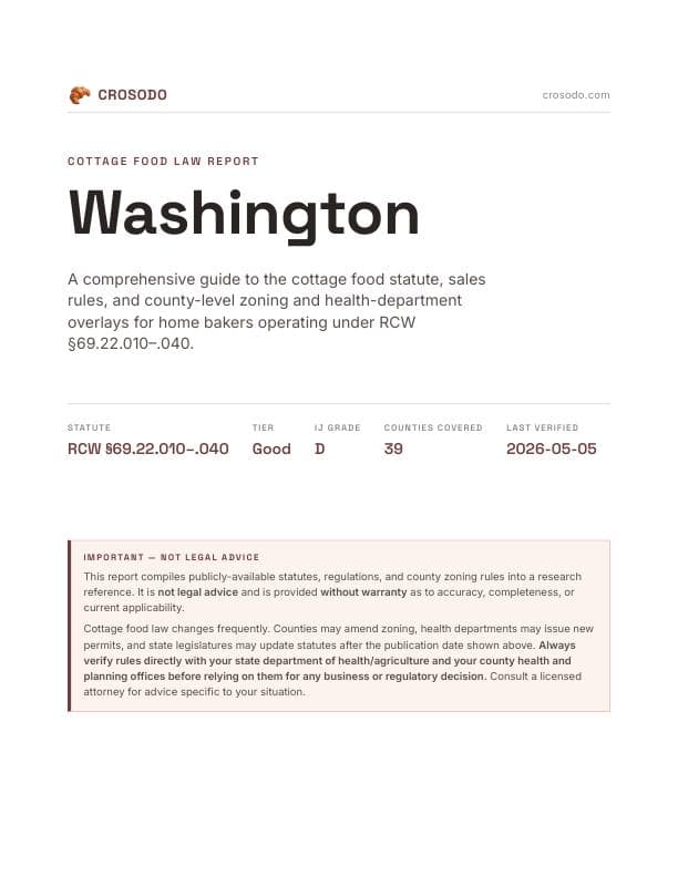 Cover of Washington cottage food law PDF report