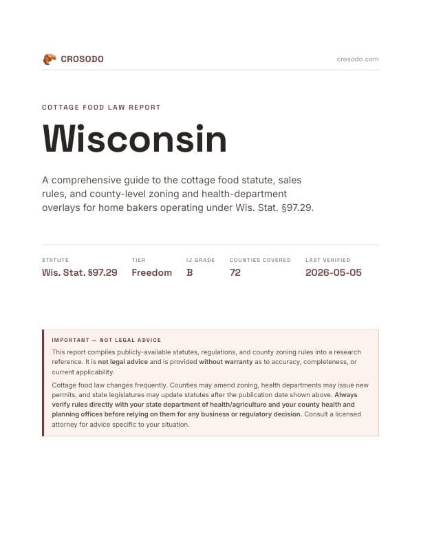 Cover of Wisconsin cottage food law PDF report