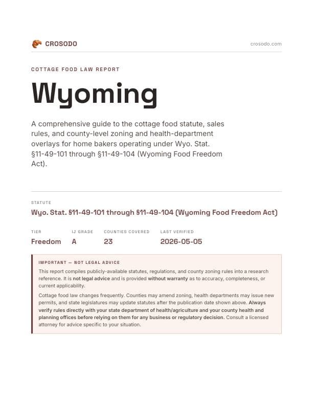 Cover of Wyoming cottage food law PDF report