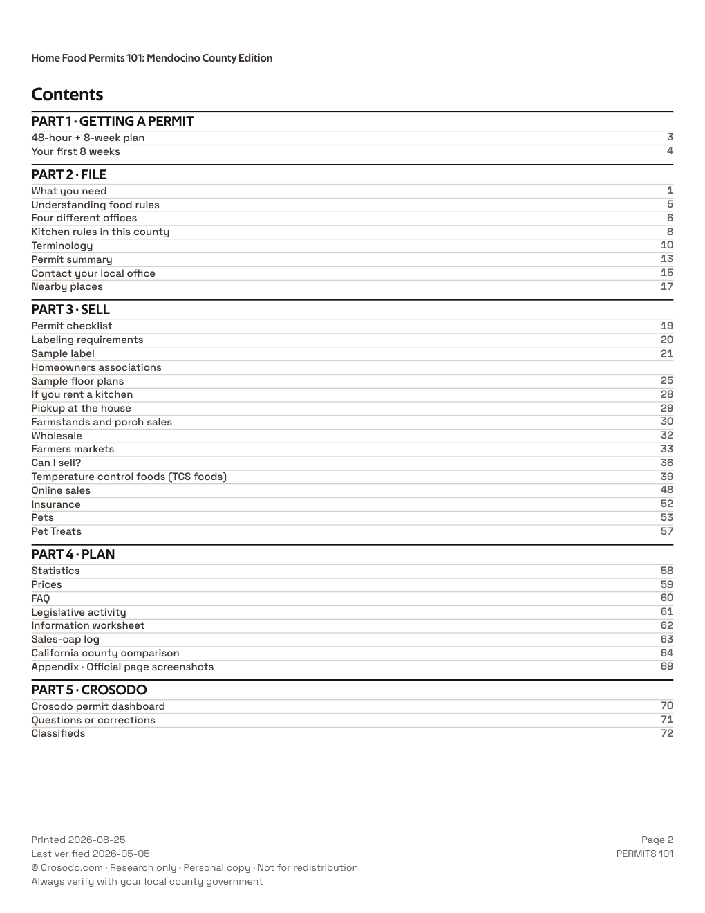 Permit Guide 101 table of contents for Mendocino County