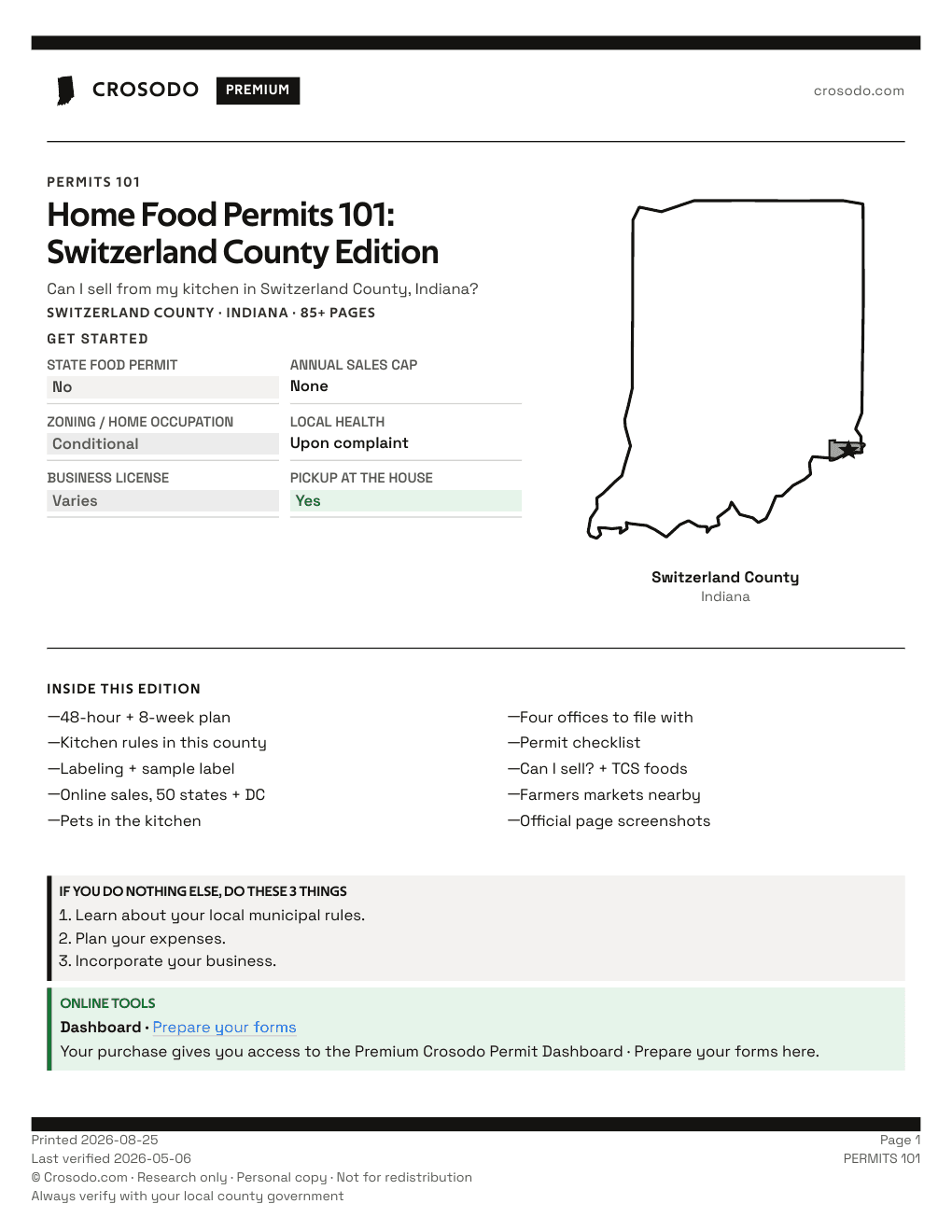 Permit Guide 101 cover for Switzerland County