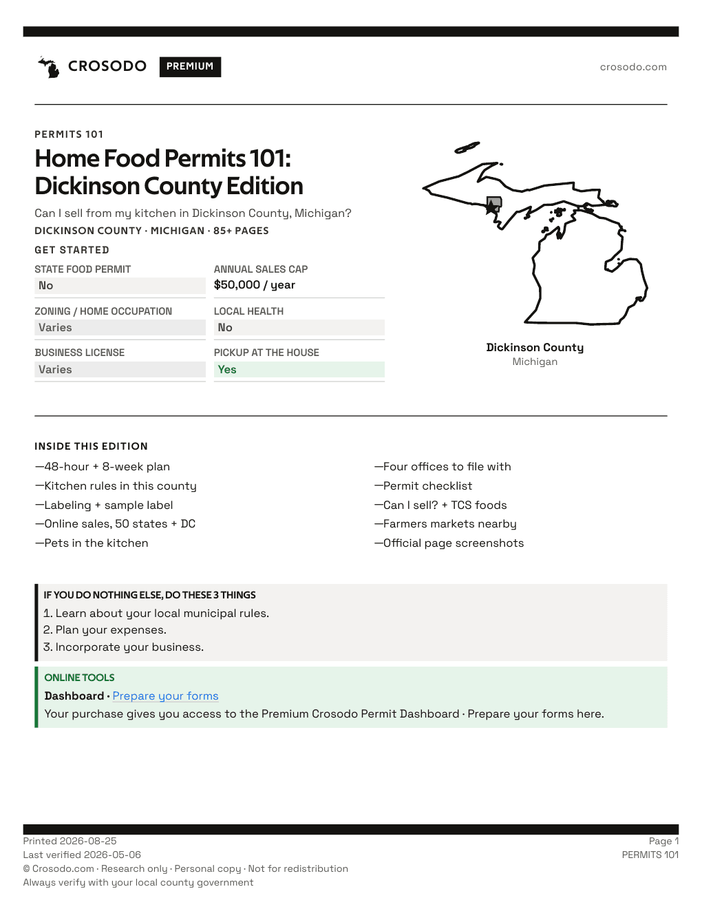 Permit Guide 101 cover for Dickinson County