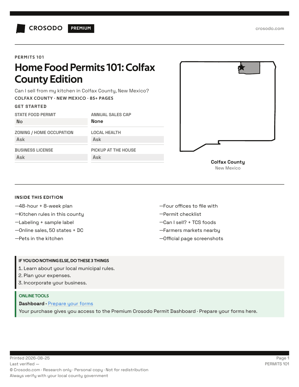 Permit Guide 101 cover for Colfax County