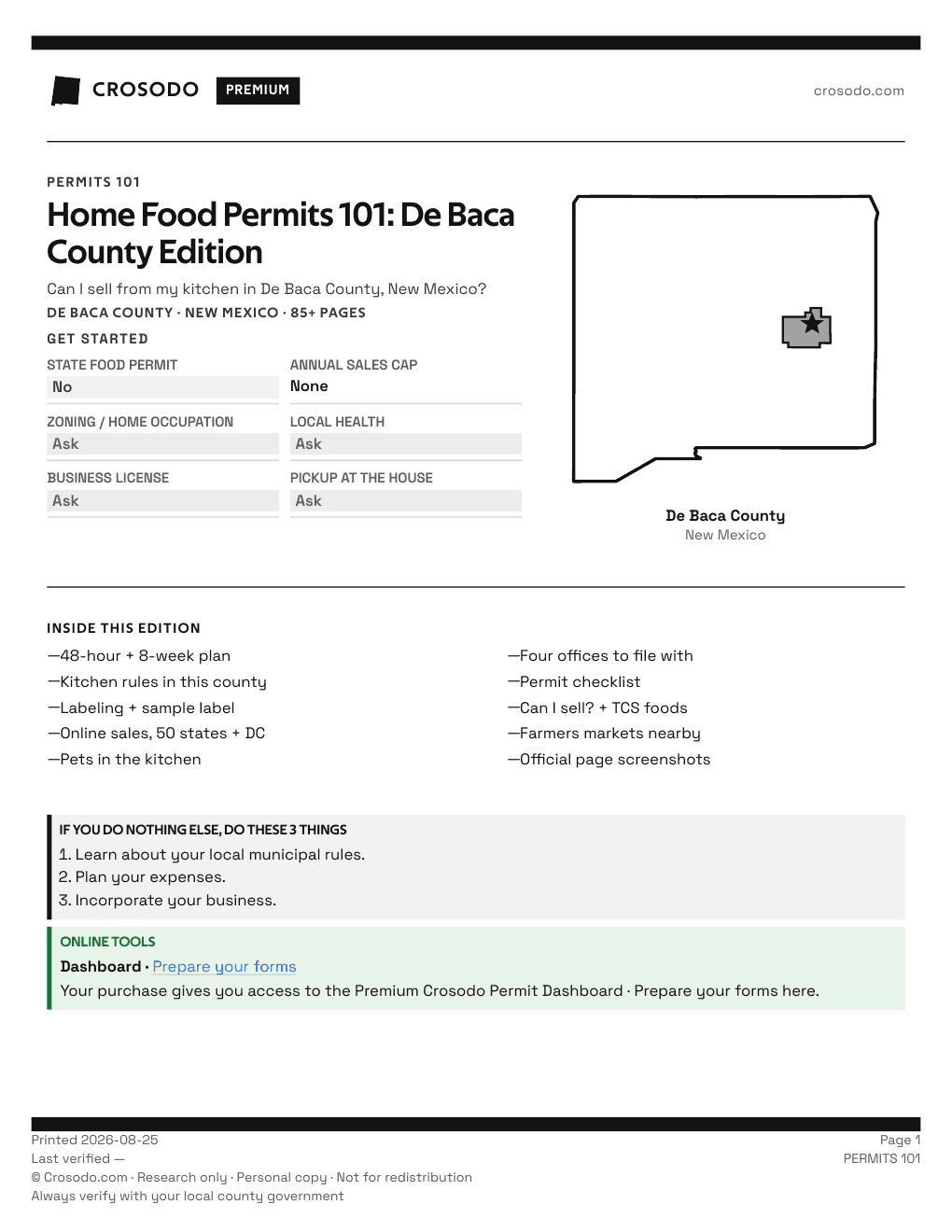 Permit Guide 101 cover for De Baca County