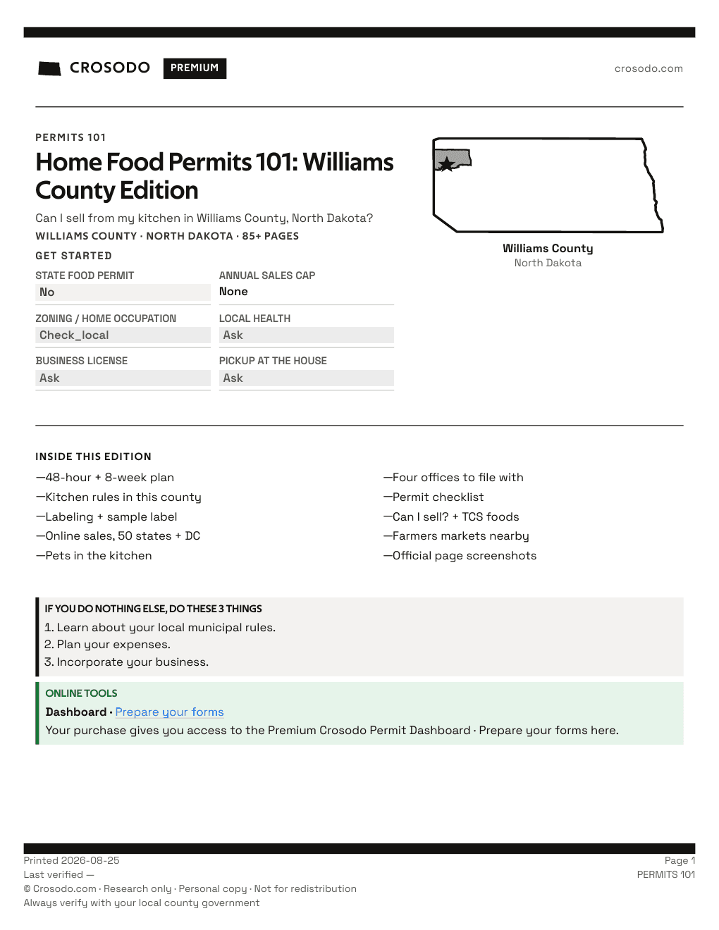 Permit Guide 101 cover for Williams County