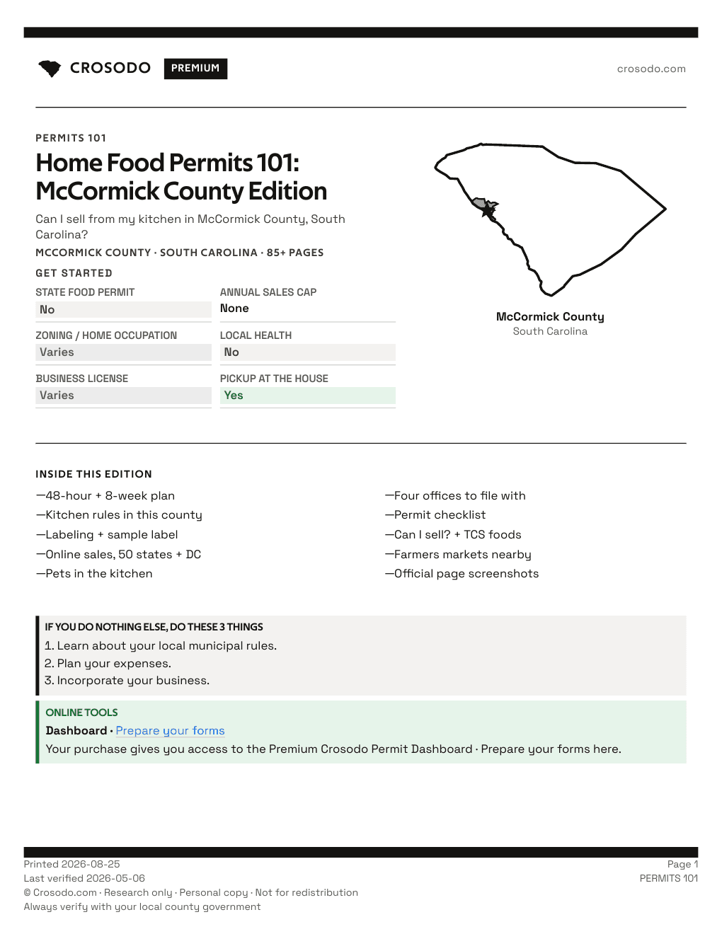 Permit Guide 101 cover for McCormick County