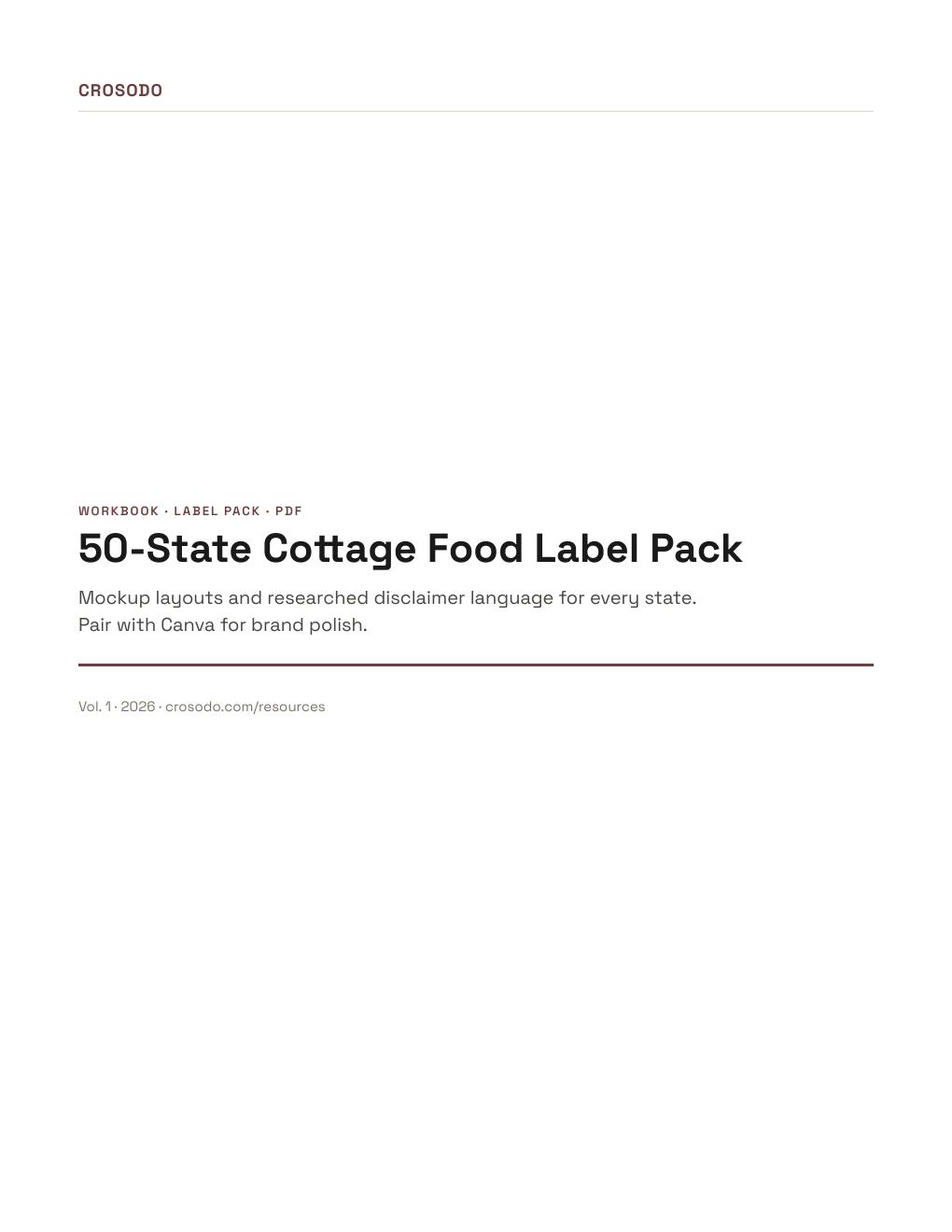 Crosodo 50-State Cottage Food Label Packet (287 pages)